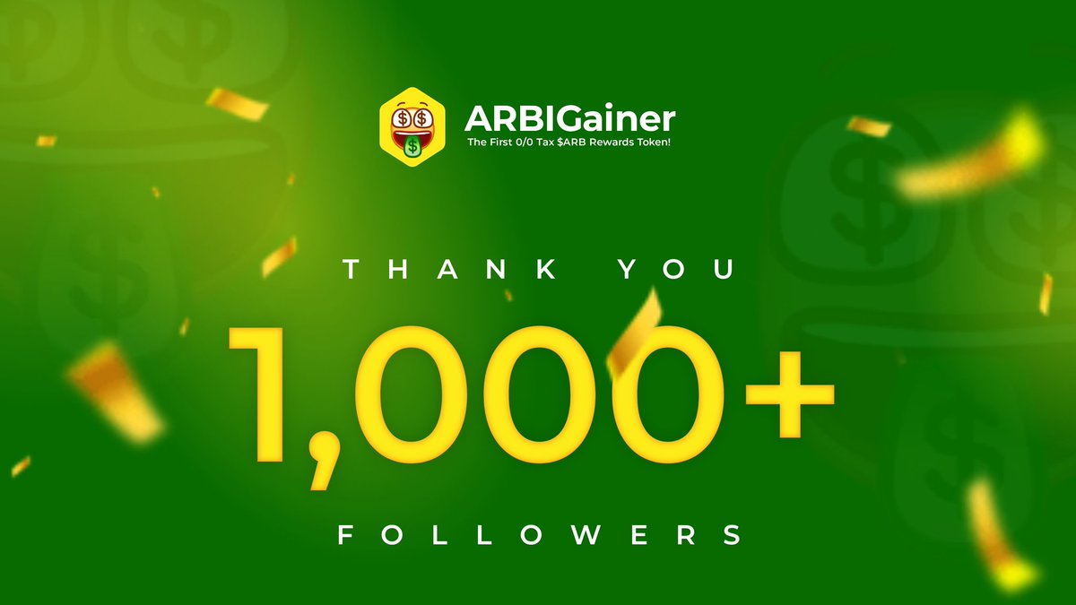 ARBiGainer's tweet photo. 🎉🚀 We just crossed 1,000 organic followers on Twitter! 🥳🚀🎉

A huge THANK YOU to our incredible #ArbiGainer community! Your support fuels our mission. 🌐💰

Here's to many more milestones together! 🌟🥂

#ZeroTaxToken #CryptoFamily #ArbitrumRewards #HoldToEarn $AGN $ARB https://t.co/08Vh8qhhh6