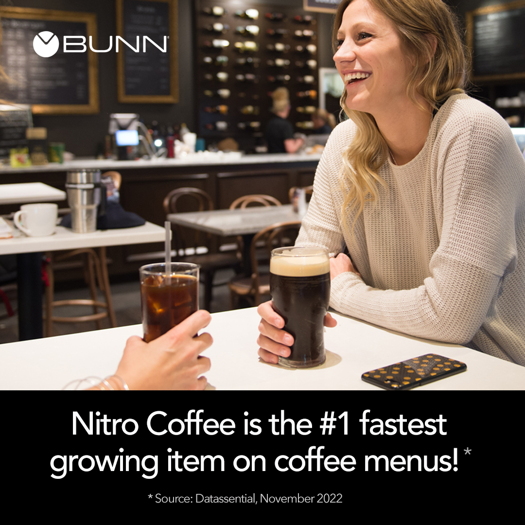 BUNN's tweet photo. Nitro Coffee is the #1 fastest growing item on coffee menus!* Now is the time to choose Nitron® as your Cold Brew and Iced Coffee solution! Learn More #2023RestaurantShow Booth # (1031) >> https://t.co/3JDX0zmxs3 #colddraft #bunncommercial * Source: Datassential, November 2022 https://t.co/pqCM67P7lK