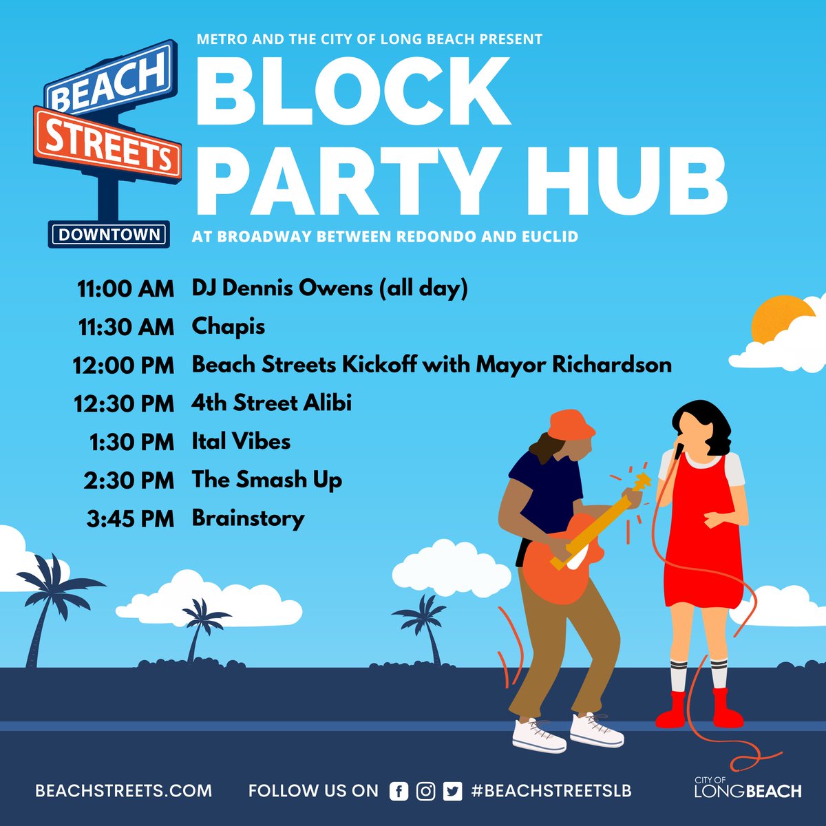 Over on the east side of the Beach Streets route on Broadway between Redondo and Euclid we have the Block Party Hub, with an official kickoff with <a href="/LongBeachMayor/">Office of Mayor Rex Richardson</a> Rex Richardson at noon!

Go to BeachStreets.com for more info on our route, festival hubs, and more!