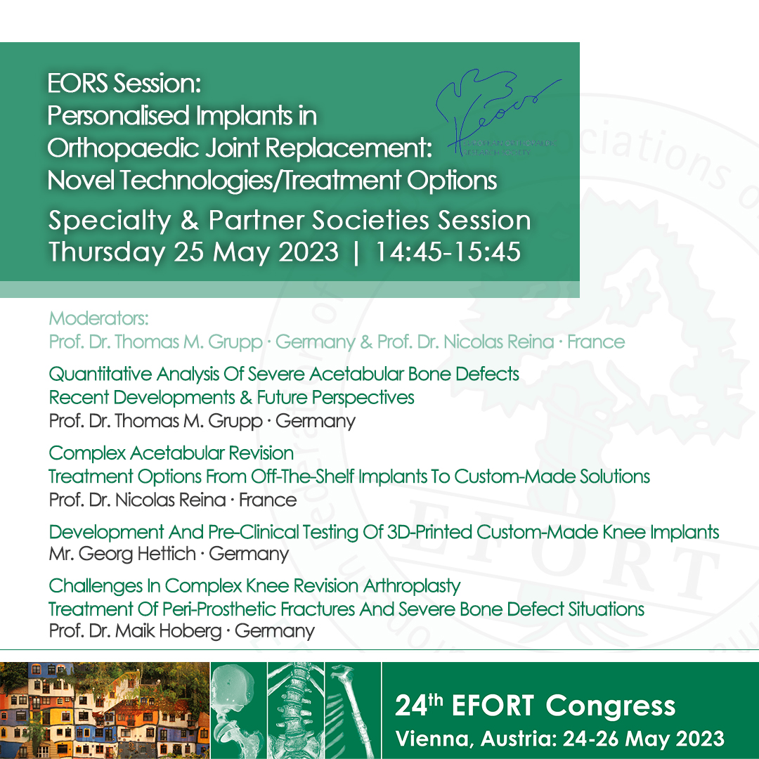 EFORTnet's tweet photo. We believe that EFORT &amp; O&amp;T specialty societies complement each other’s activities
Check this #EFORT2023 session proposed by @EORS_Society Personalised #Implants in #Orthopaedic #JointReplacement
⏩https://t.co/zPYyQDeJiN #orthotwitter #orthopedics #bonedefect #knee #arthroplasty https://t.co/51ubUWJpJ7