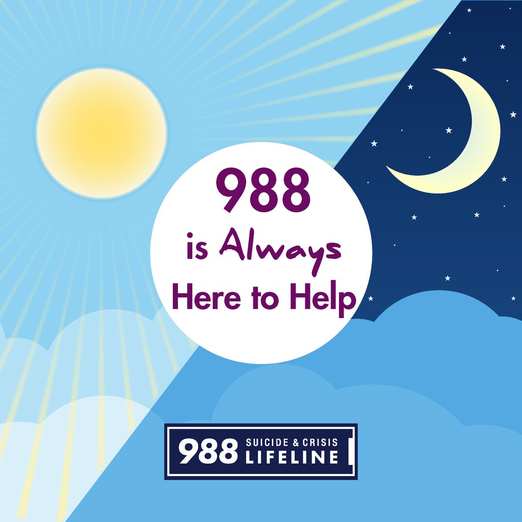 Connect with a trained crisis counselor at any time – day or night – by calling or texting 988 or chatting at 988lifeline.org. #MentalHealthMonth #988Lifeline #SuicidePrevention