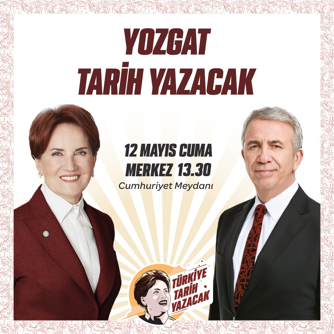 Sayın @mansuryavas23 ile birlikte;

📍12 Mayıs Cuma günü (yarın) 
🕜13:30'da Yozgat’tayız...

Hiç kimsenin endişesi olmasın;
14 Mayıs'ta #TürkiyeTarihYazacak!