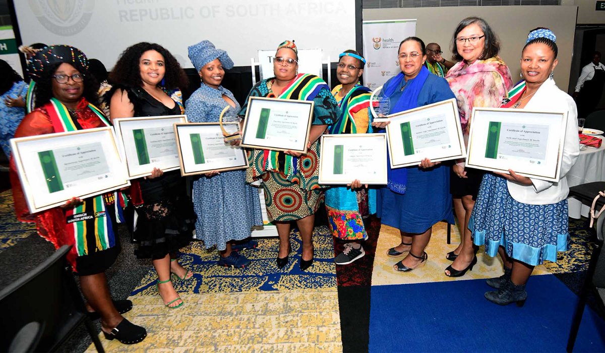 HealthZA's tweet photo. The National Department of Health (South Africa) awarded provinces with certificates of appreciation for their efforts towards reducing maternal and neonatal mortality during and post #COVID19 pandemic #IMNHC2023 #aligningtogether #acceleratingtogether #savinglivestogether https://t.co/efmmYUANxo