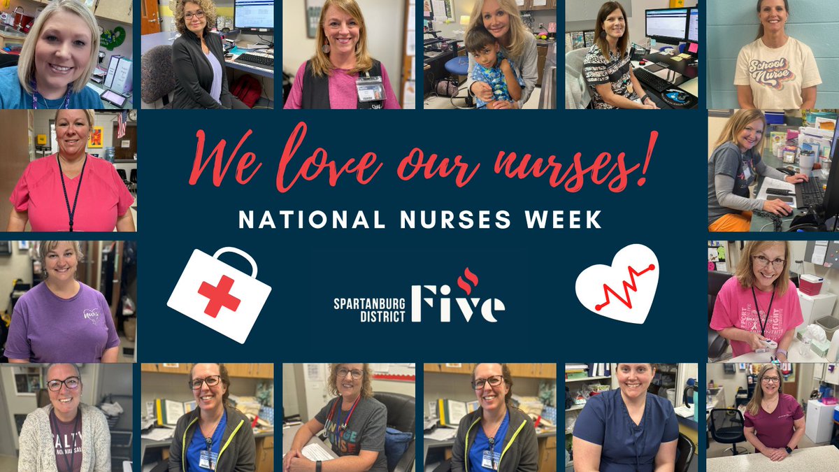 SpartanburgD5's tweet image. It&apos;s #NationalNursesWeek  and we&apos;re showing the ♥️ love ♥️ for our AMAZING school nurses in @SpartanburgD5 🩺🩹 🎉👩‍⚕️ To all our nurses, thank you for your endless care, compassion, &amp;amp; dedication to keeping us healthy. You are the true rockstars of our #D5Community! 🌟👏 #WeAreD5