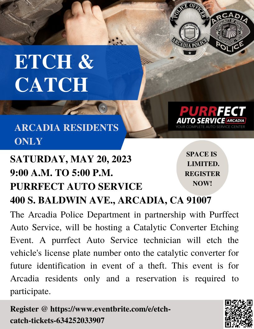 Arcadia PD on Twitter "Etch & Catch Event! ArcadiaPD & Purrfect Auto