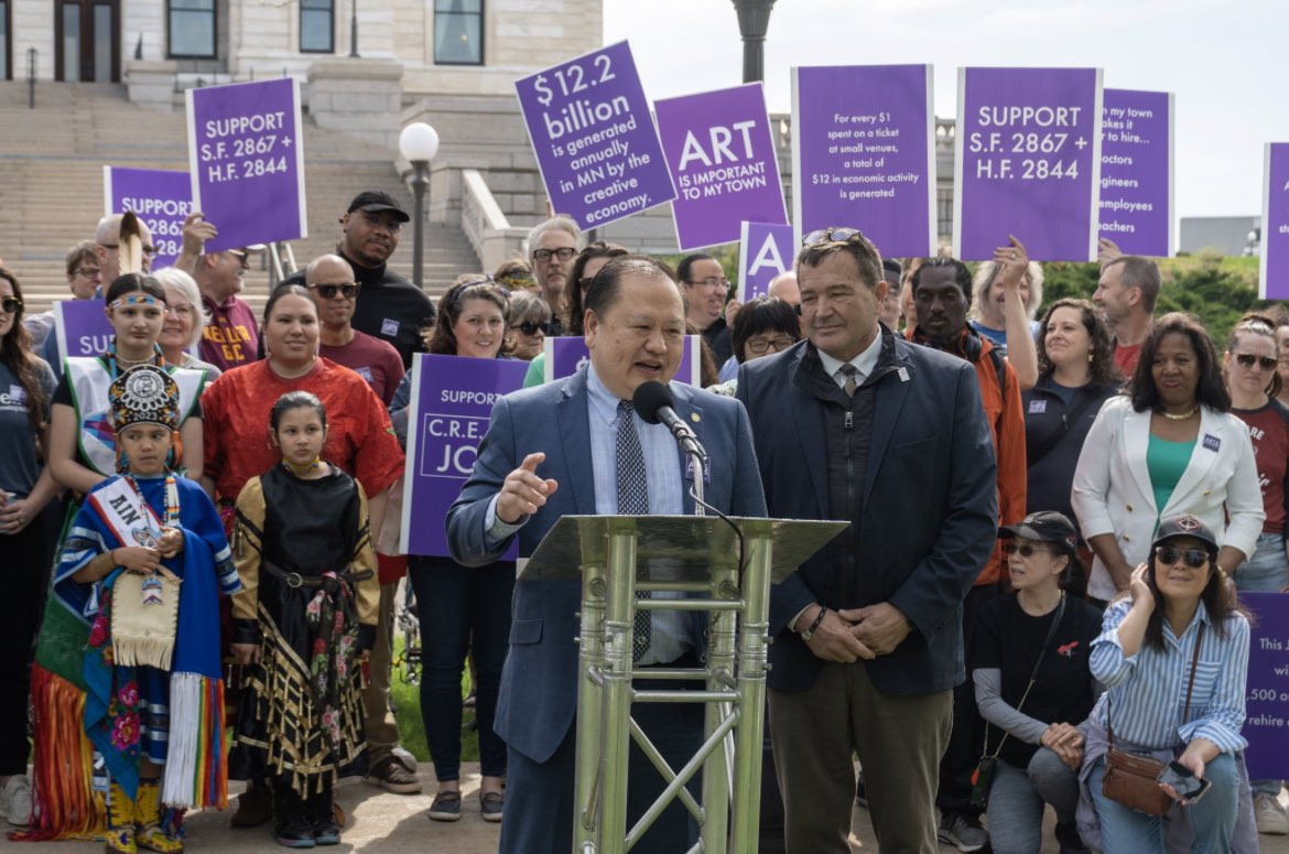 Sen Foung Hawj and Rep Leon Lillie authors of the CREATE Jobs Bill and Arts Champions joined our rally and press conference at the Capitol today!

It’s time to finish session strong and fund the arts and culture that is the bright light of our community!