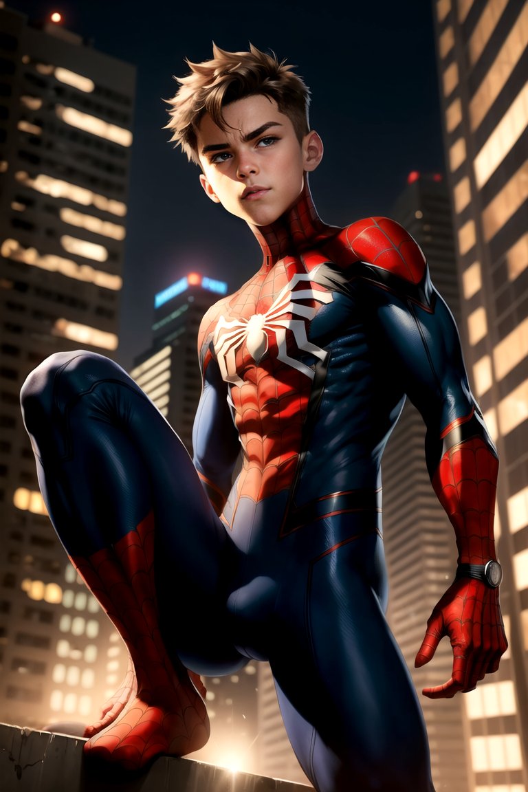 WonderTime777's tweet photo. “With great power comes great responsibility.” 🕷️🕸️ #AIart #AIイラスト #ショタ #AIイラスト好きさんと繋がりたい #SpiderMan #AIArtistCommunity #aiartcommunity https://t.co/UvjpFyE1ii