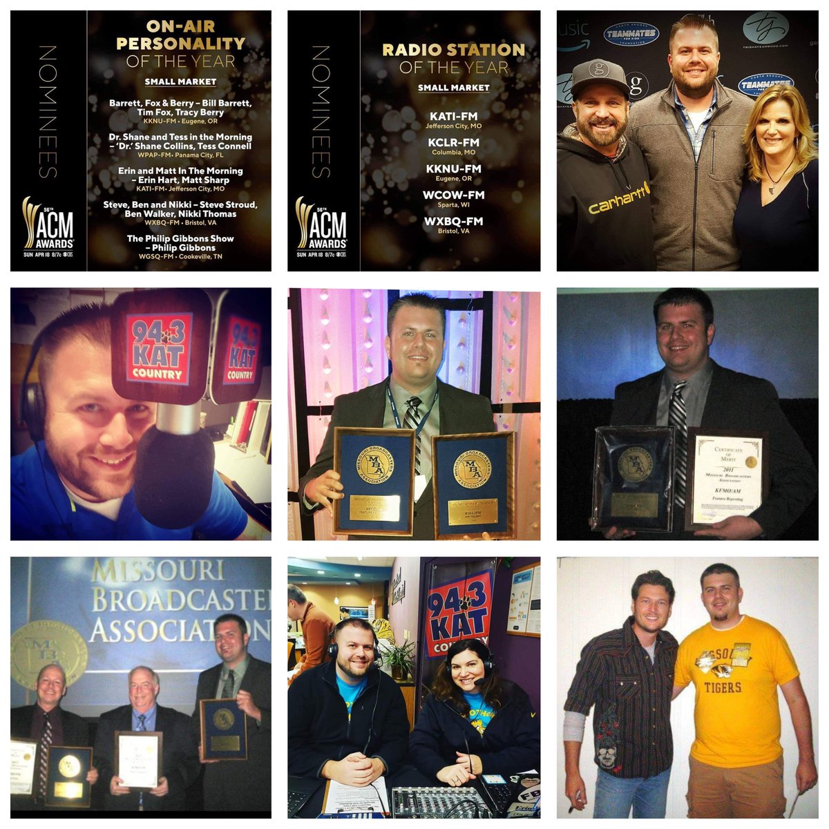 MattSharpMedia's tweet photo. I love watching the ACM Awards. It has me reminiscing of my time working in radio. From ACM Award nominations for morning show and radio station, a variety Missouri Broadcasters Association Awards and the opportunity to work with some amazing, talented people over the years. https://t.co/IGROmY0ALj