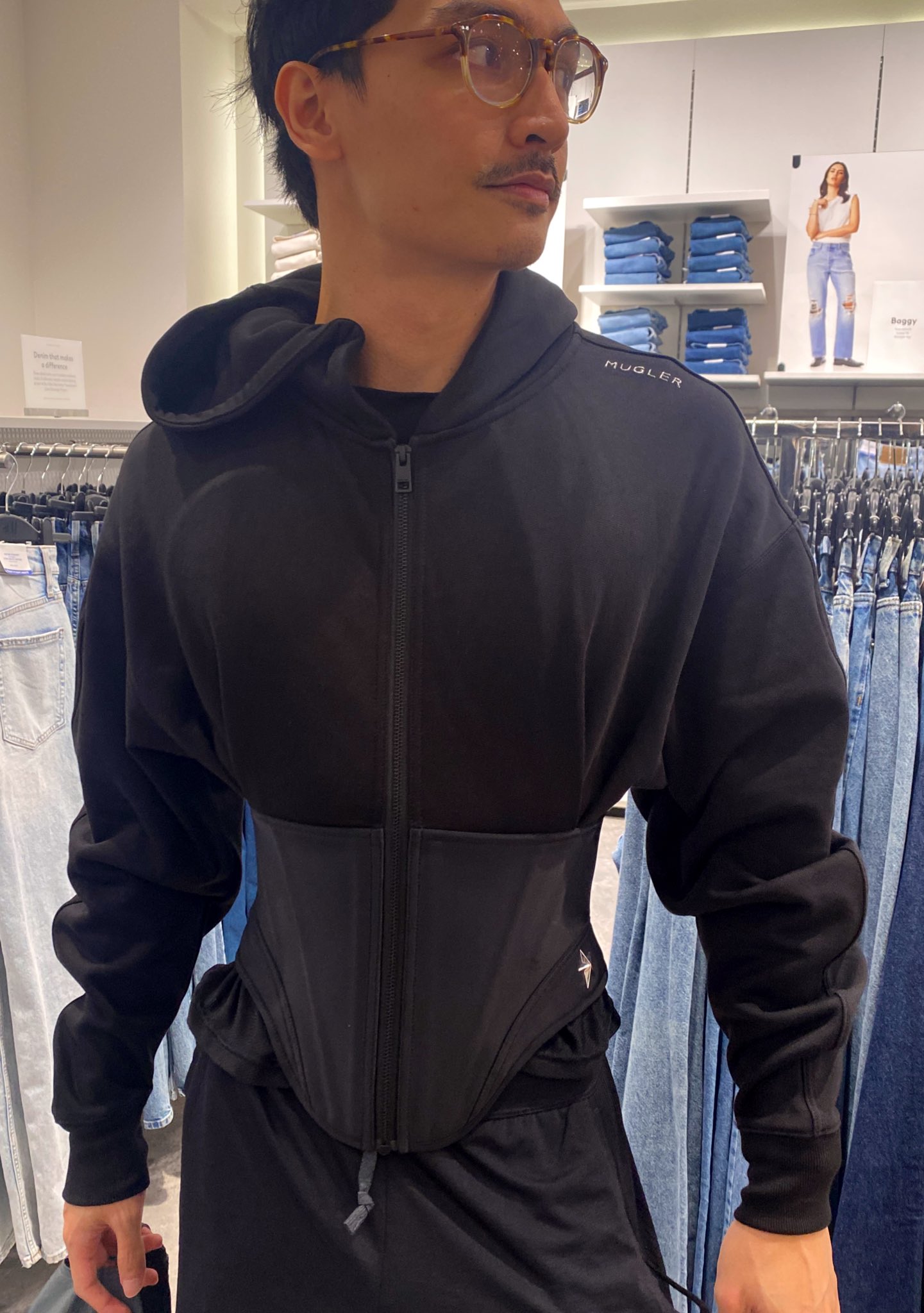 shufitri on X: Mugler H&M - Got to try on this corset hoodie