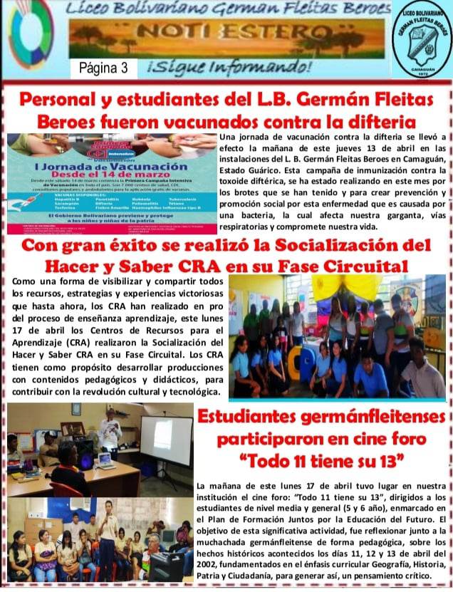 b_beroes's tweet photo. Noti-Estero Tercera Edición Trimestral (Abril-Mayo-Junio), órgano Informativo del L.B. Germán Fleitas Beroes. @Alexander3Yonny @Pedrojimenezuet @eliaszurita @ZEGuarico @REDCIRCUITAL07 @SRACamaguan7 @MPPEDUCACION @ederarcila https://t.co/bjSIuJiVfG