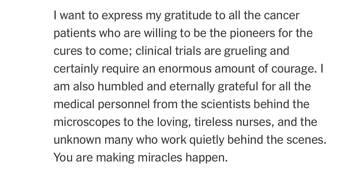 Last night I had a chance to read the comments on the @nytimes article on the #PancreaticCancer vaccine trial. Agnostic to the trial, this was my favorite paragraph from one of the comments because it is 💯 true!