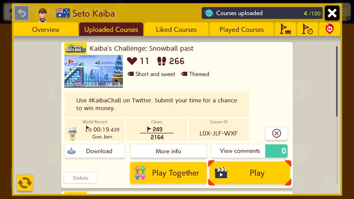 Setokaiba_SMM2's tweet photo. The current record holder is Gwn Jorn with a 19.439. Do you think you can beat him? Check my pinned tweet. #KaibaChall #SuperMarioMaker2 #NintendoSwitch https://t.co/WWfJxwzKIb