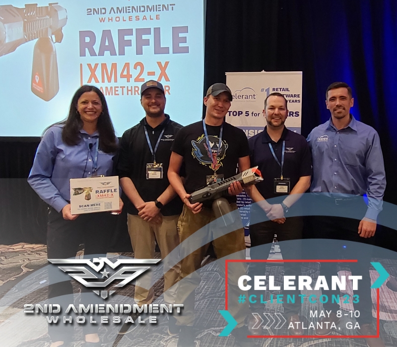 CelerantTech's tweet photo. Congrats to our client Durlyn Crochet @BarneysCopShop for winning the 'XM42-X Flamethrower' raffle from .@2ndamdwholesale at #clientcon23. ๐๐
Thanks Eric Jensen & Rob Reiter for participating at our client conference. ๐๐ฝ๐๐ฝ https://t.co/xg5BPmhW4y