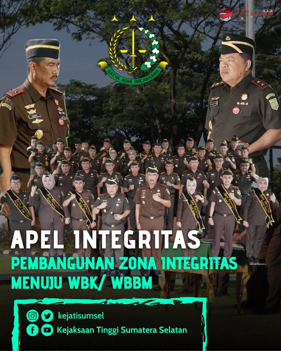 kejatisumsel's tweet photo. Apel Integritas, Kepala Kejaksaan Tinggi Sumatera Selatan dan Jajaran Tandatangani Pakta Integritas Menuju Wilayah Bebas dari Korupsi (WBK) dan Wilayah Birokrasi Bersih Melayani (WBBM) Tahun 2023.

PALEMBANG-Kejaksaan Tinggi Sumatera Selatan Bpk. Sarjono Turin, SH., MH. menggelar https://t.co/HhK4lx1VSo