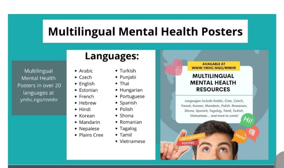 A4 #ElevateTheConvo Access begins with multilingual resources like YMHC 's #mentalhealth posters in over 20 languages with packages of up to 100. Cultural sensitivity is required to modify materials,  methods & approaches and recognize ethnocultural strengths & supports.