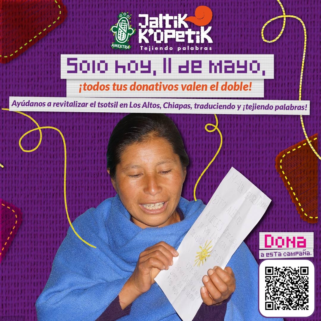 Compartir_Mx's tweet photo. Hoy, tu donativo para apoyar la campaña #TejiendoPalabras de @AmextraOficial , se duplica en @HIPGive . 

https://t.co/D9IBZZKvtr #HipGive https://t.co/pHYCFYAdDB