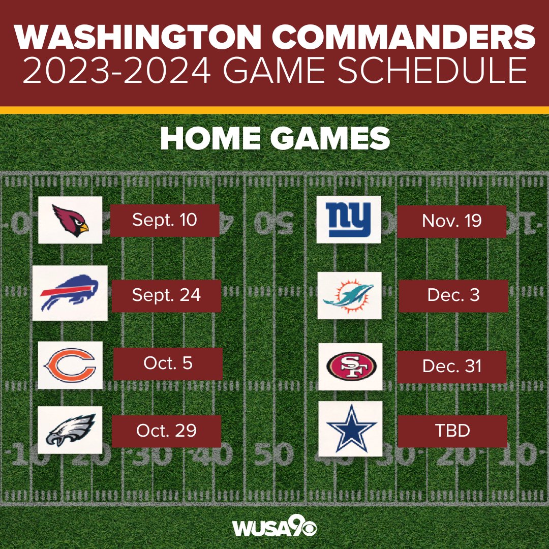 WUSA9 on X: 'The Washington Commanders' schedule for the 2023-2024 season  has been released! Full story on the NFL's schedule here:    / X