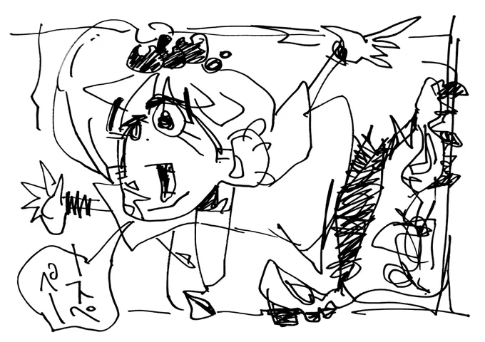 夜勤明けにハイボール500を3本ぶち込んで部屋の掃除してるときに描いたウチのクソガキ 