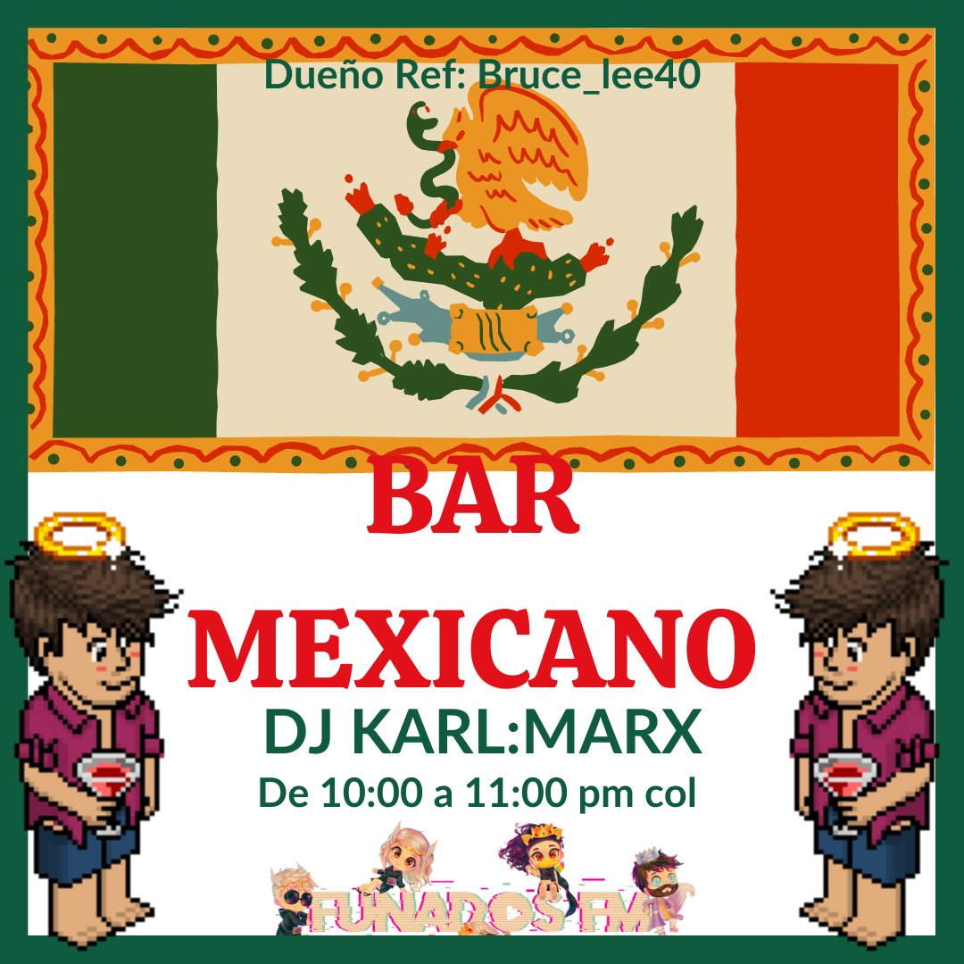 RadioFunadosFm's tweet photo. Funadosfm te invita al bar mexicano!! A disfrutar del buen ambiente y buena música de nuestro gran DJ @patohabbo  hoy de 10:00 a 11:00 pm col 🇨🇴💕 no faltes !! 
Dueño Ref: @Lee40Bruce 
https://t.co/QlAg45chRh 👌⚡ https://t.co/EldHtgiede