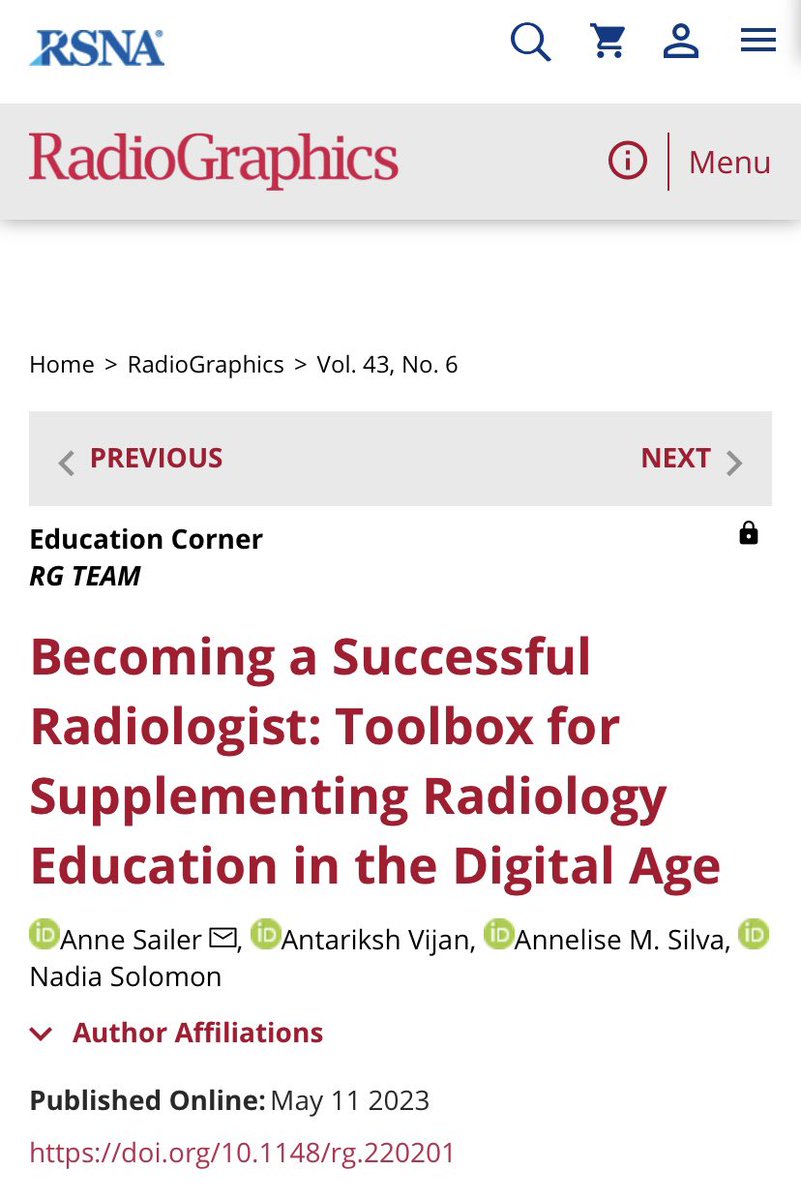 Congratulations to our superstars, @anne_sailer & @tinydoctornadia on their latest @RadioGraphics article! Title: “Becoming a Successful Radiologist: Toolbox for Supplementing Radiology Education in the Digital Age” 📚 ⭐️