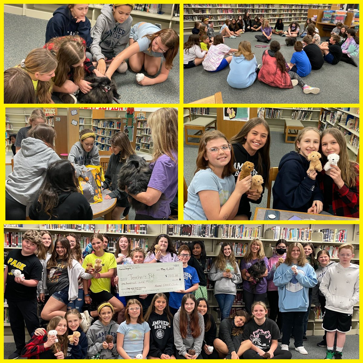 Thank you Ms. Diane and Pepper 🐶 for coming to our last <a href="/PagePanthers/">John Page Middle School | The Lamphere Schools</a>  Animal CARE Club meeting of the year to teach us about how dogs use their body language to talk to us 🐾🐾 We hope our donation helps Teacher's Pet continue their mission ❤️ #wearelamphere