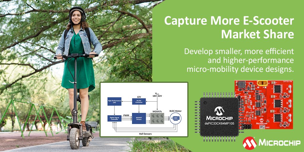 MicrochipTech's tweet photo. We can help you develop smaller, more efficient and high-performance micro-mobility designs. Get design files and documents, reference designs, tools, app notes and more: https://t.co/lyseyayM8I. #micromobility #ebikes #escooters #referencedesigns #appnotes https://t.co/ItLrbTRVi8