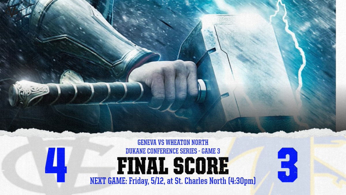 GenevaHardball's tweet photo. The JV Vikings (16-6-1, 12-5) use outstanding pitching, timely hits and great defense to beat Wheaton North today by a score of 4-3. The Vikings look to keep the momentum on Friday, traveling to St. Charles North for Game 3 of their Dukane Conference series. Let's go Vikes! #THOR https://t.co/vIeAtDtOjR
