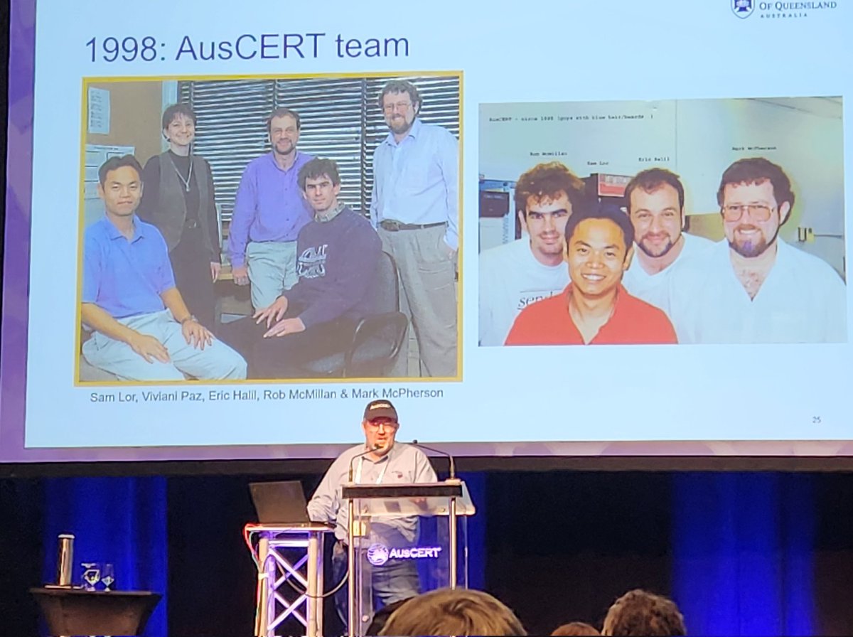 Vintage <a href="/AusCERT/">AUSCERT</a>
team of '98.. since then, Eric has returned to modern day AusCERT ... Back to the future! #AusCERT2023