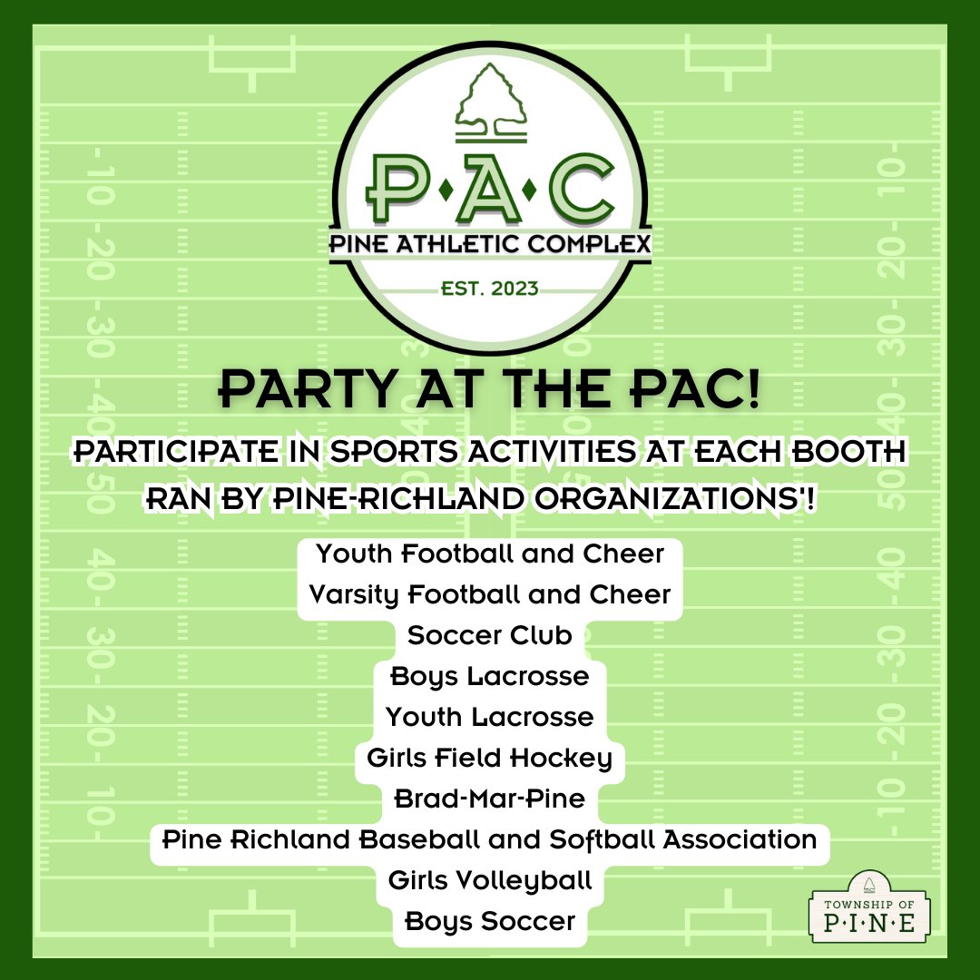 pinecommcenter's tweet image. The Party at the PAC! starts at 12:00pm on Saturday, May 13th! #PineRichland #Sports #PCC #PineTownship #PartyAtThePAC
@TwpofPine