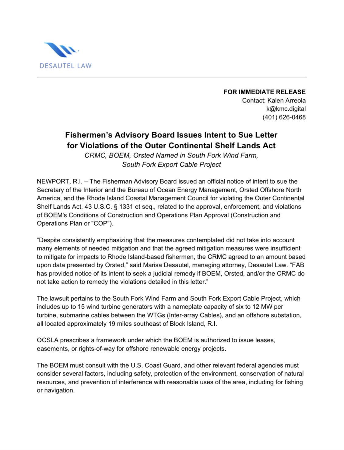 Anthony D'Ellena on Twitter "Fishermen’s Advisory Board Issues Intent