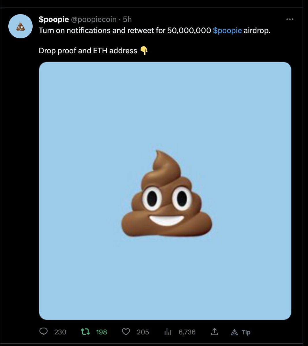 Ben70359483's tweet photo. @poopiecoin 0x6600891Cd0cE9724e852B8A43b15da50f6Ed1D32 https://t.co/TeROIrbz88
