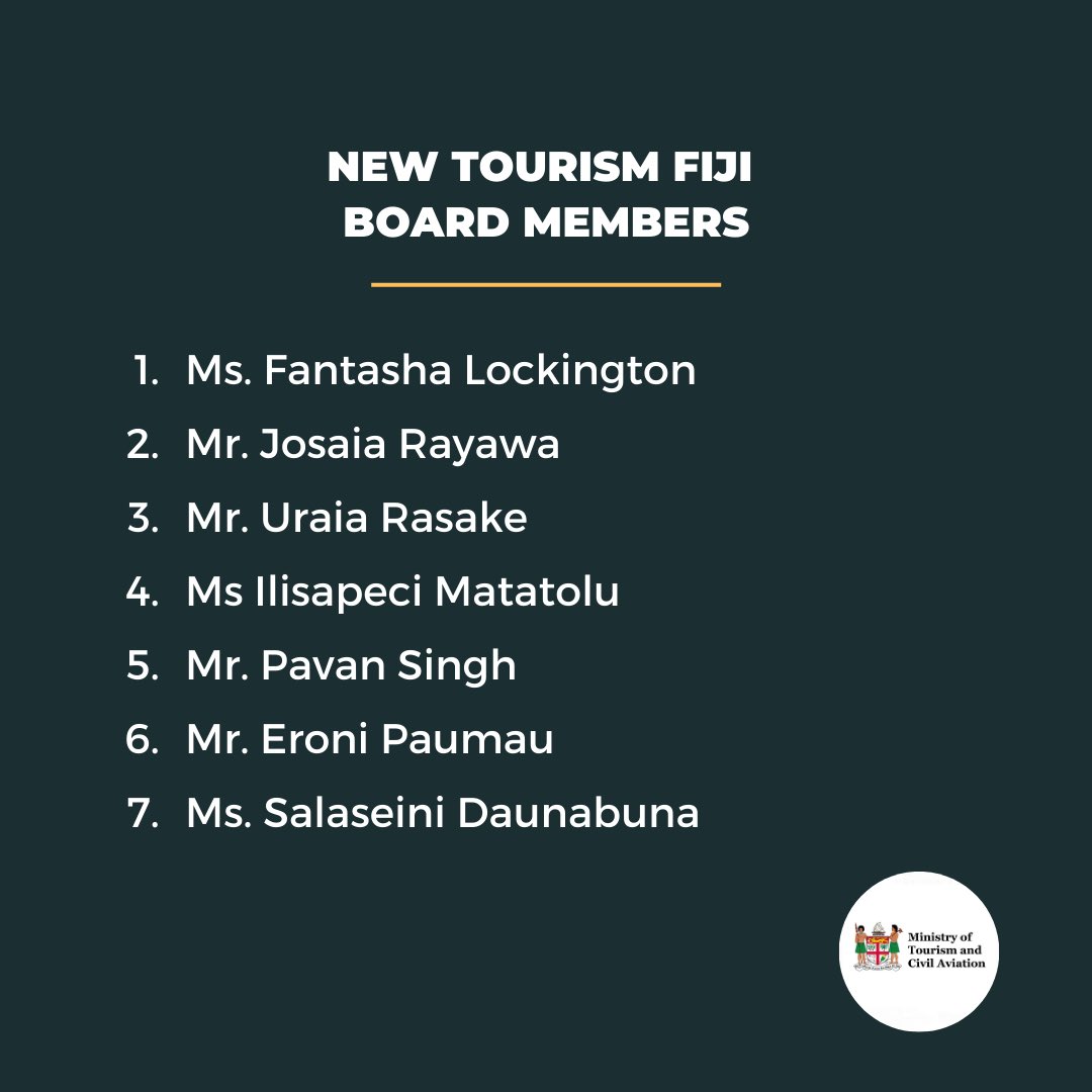 We’re pleased to announce the appointment of the new Board of Directors for <a href="/TourismFiji/">TourismFiji</a>. DPM and Minister for Tourism, Hon. @BillGavoka, welcomed the appointment, stating the knowledge and expertise the Board brings comes at a crucial time. bit.ly/3Bki540
