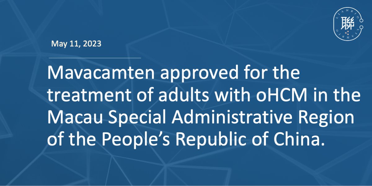 We are excited to announce that Mavacamten was approved for the treatment of adults with symptomatic obstructive hypertrophic cardiomyopathy (oHCM) in the Macau Special Administrative Region. Learn more here: bit.ly/3I3BMAQ