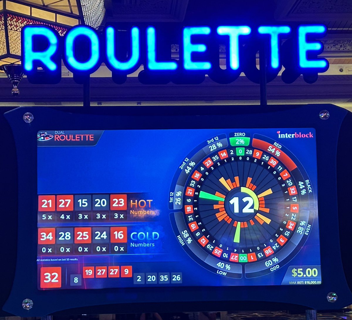 FlerlageKev's tweet image. Radial bar chart at the roulette wheel in Mandalay. #data23