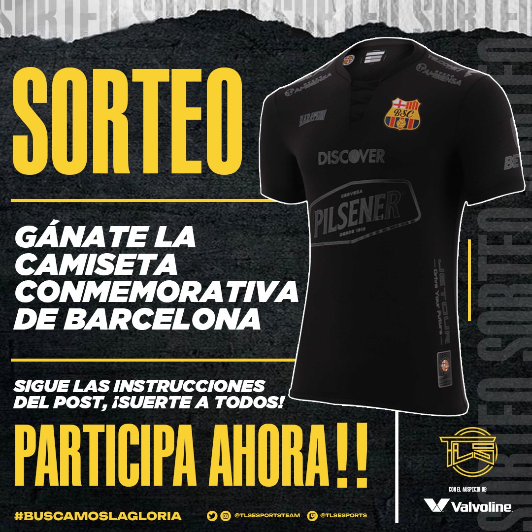 TLSesportsteam's tweet photo. ¡Un sorteo muy especial! 👀⚫️🟡👕 #BarcelonaSC

Pasos a seguir:

-  Dar RT y ❤️.

- Menciona a un amigo y ambos deben seguir @TLSesportsteam

- No hay límites de comentarios (solo debes mencionar otro amigo). https://t.co/VDtQXIzmys