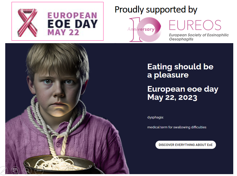 EUREOS_EoE's tweet photo. #EosinophilicEsophagitis affects up to one in 840 children in Europe. However,  it is still under-recognized and many patients seek a diagnosis. Join us on May 22 for European #EoE Day
https://t.co/qRX8EtGdAB @CharityEos @my_ueg @aegastro @seghnp @sepdigestiva @AllergyEaaci https://t.co/q6D6ZD9dsb