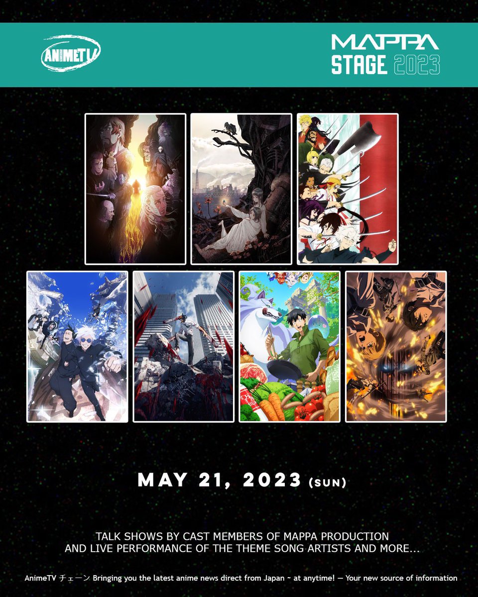 10 days left until MAPPA STAGE 2023! 

Talk show by cast members of MAPPA Production, live performance of artists and more…!

✨More: mappastage-2023.com