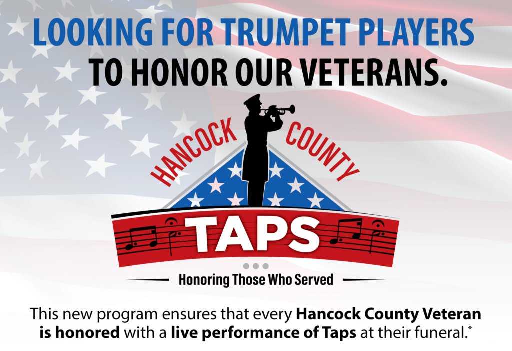 Watch ABC News 13 TONIGHT at 5:30 p.m. to learn about Hancock County Taps! Seeking trumpet/bugle players for military funerals. Apply at hancockveterans.com/taps-player-ap…