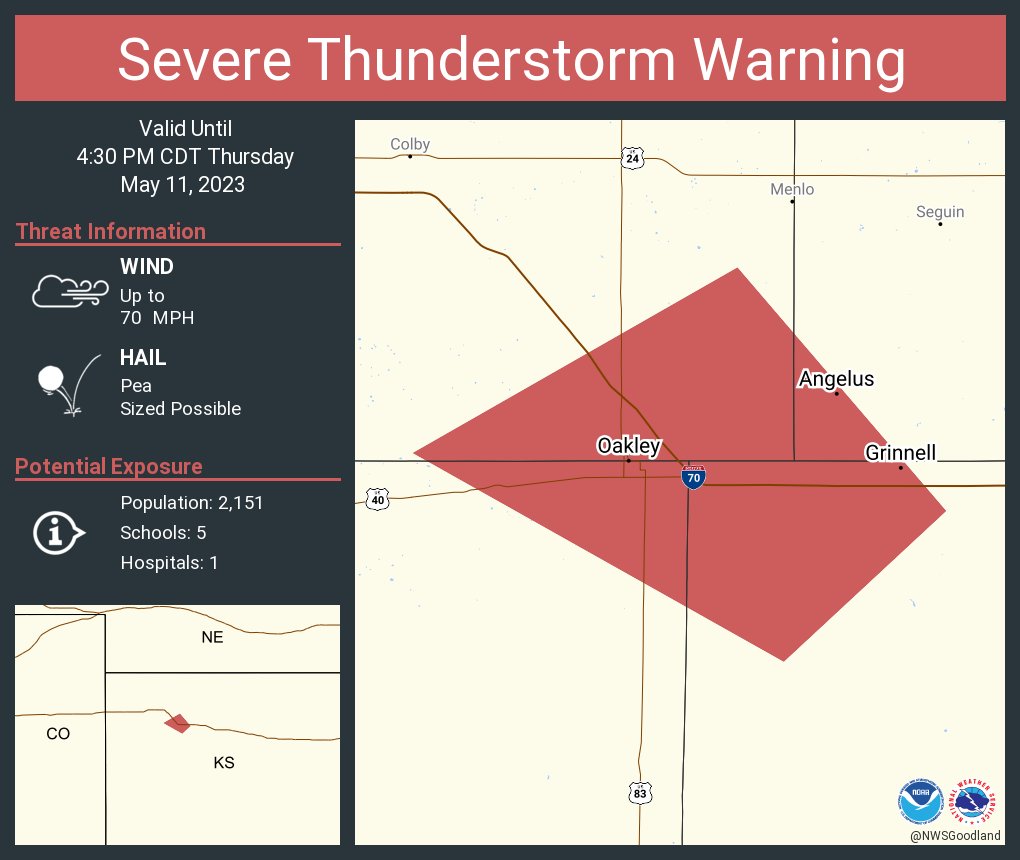 NWS Goodland on Twitter "Severe Thunderstorm Warning including Oakley KS, Grinnell KS and