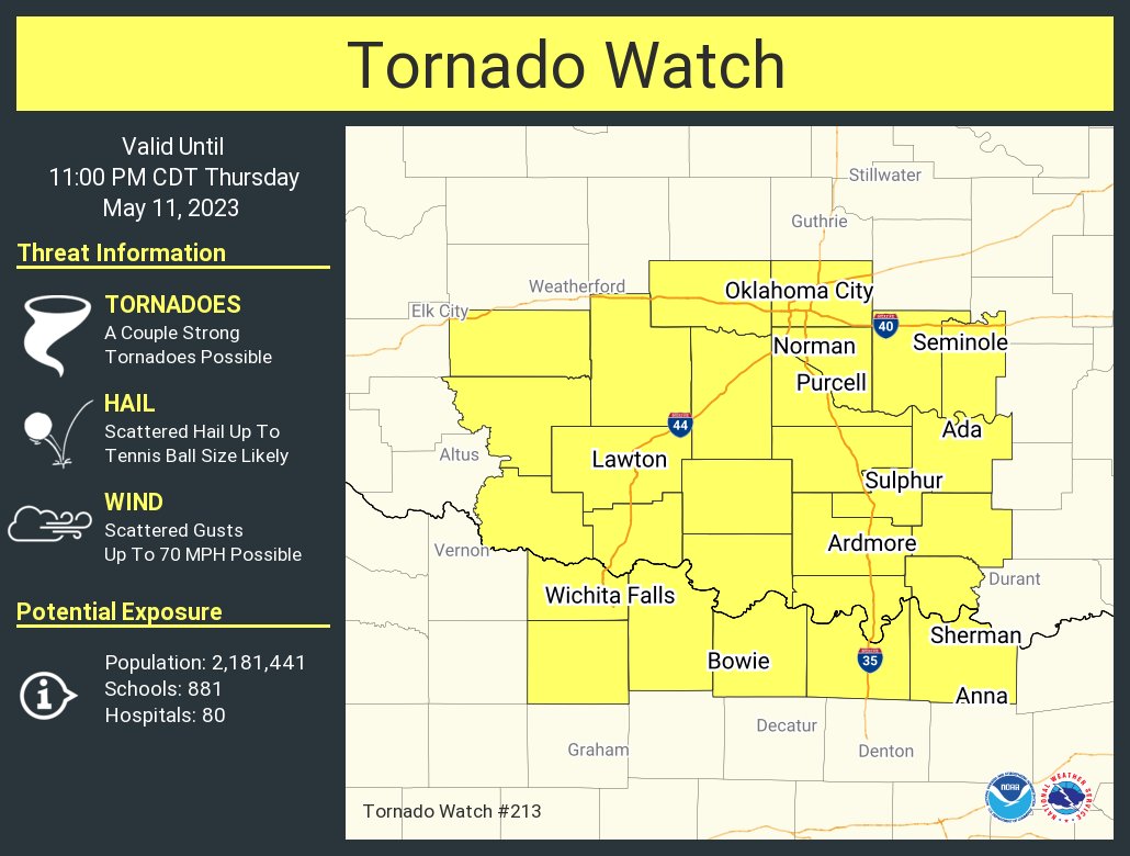 NWStornado's tweet photo. A tornado watch has been issued for parts of Oklahoma and Texas until 11 PM CDT https://t.co/FjVxtPbzTj