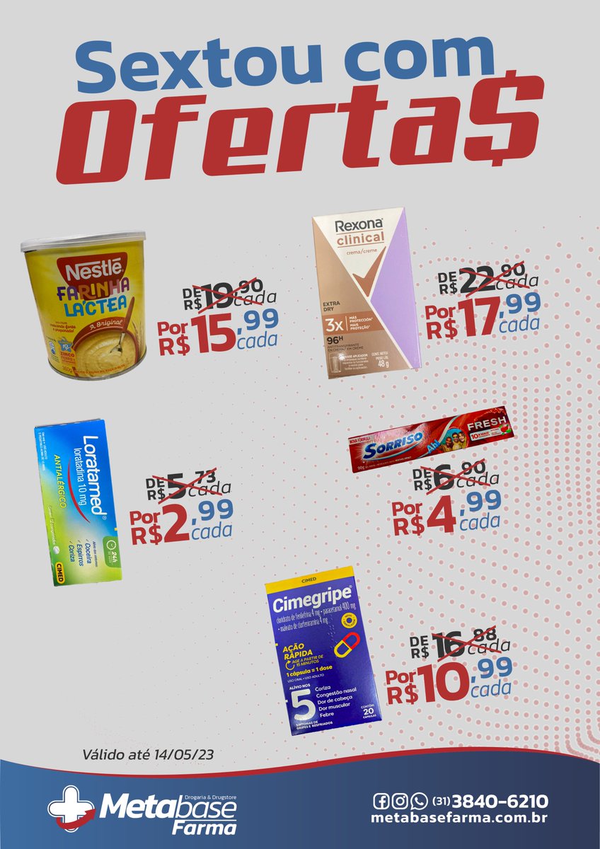 metabaseitabira's tweet photo. Sextou com ofertas na Metabase Farma.

Metabase Farma
📷|Tudo que você é sua família precisa, AQUI TEM!
📷|Entrega Grátis (31) 3840-6210 / ligação e WhatsApp (consulte regiões)

#saude #metabasefarma #metabase #farmacia #drogaria #familia #saúde #bemestar #pratodos https://t.co/XbhUJzeTB6