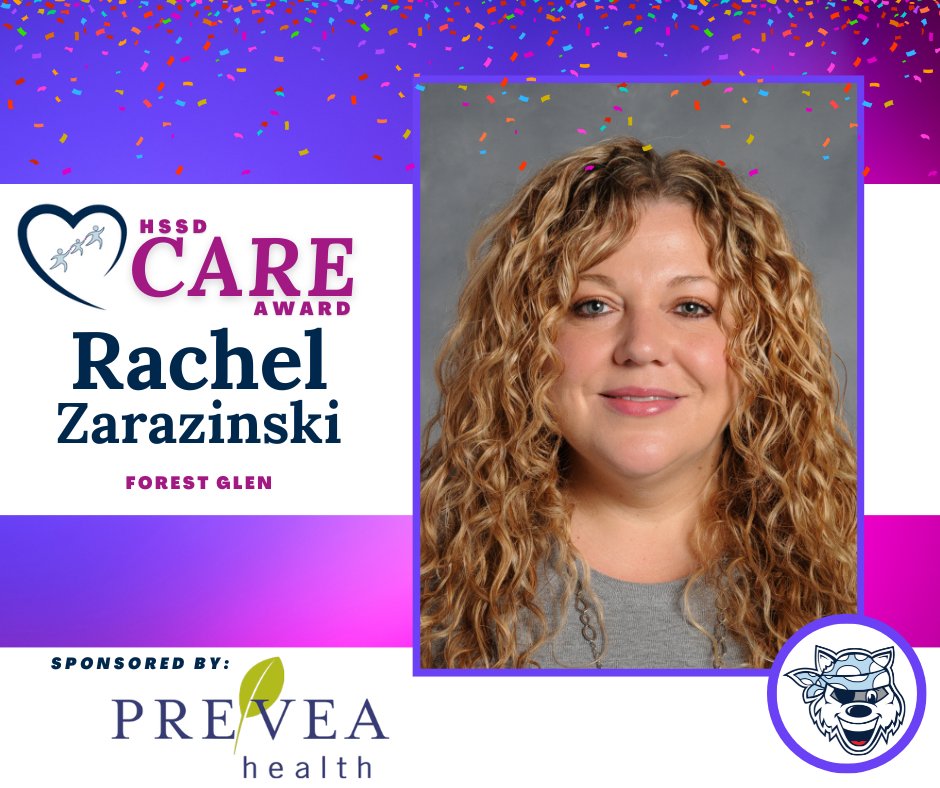 Congratulations to Rachel Zarazinski, School Secretary, for being named the HSSD CARE Award recipient for Forest Glen Elementary! You are a valued member of our District, Rachel. Thanks to @Prevea for making this award possible with their sponsorship.