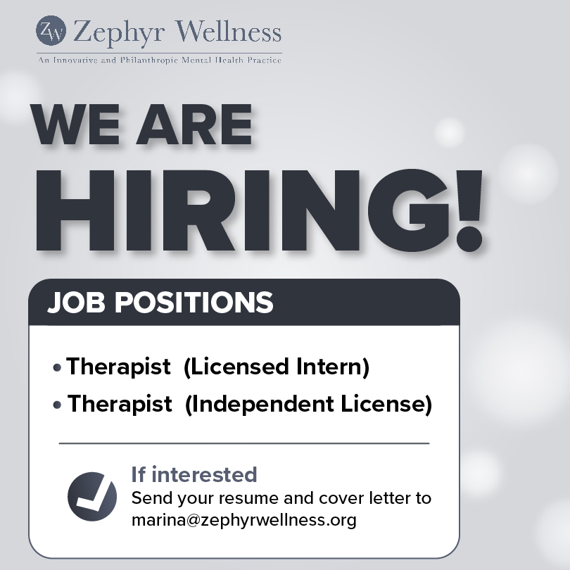 Zephyr_Wellness's tweet photo. We're hiring! If interested, please email marina@zephyrwellness.org your resume and cover letter. https://t.co/3oqMgo4Emt