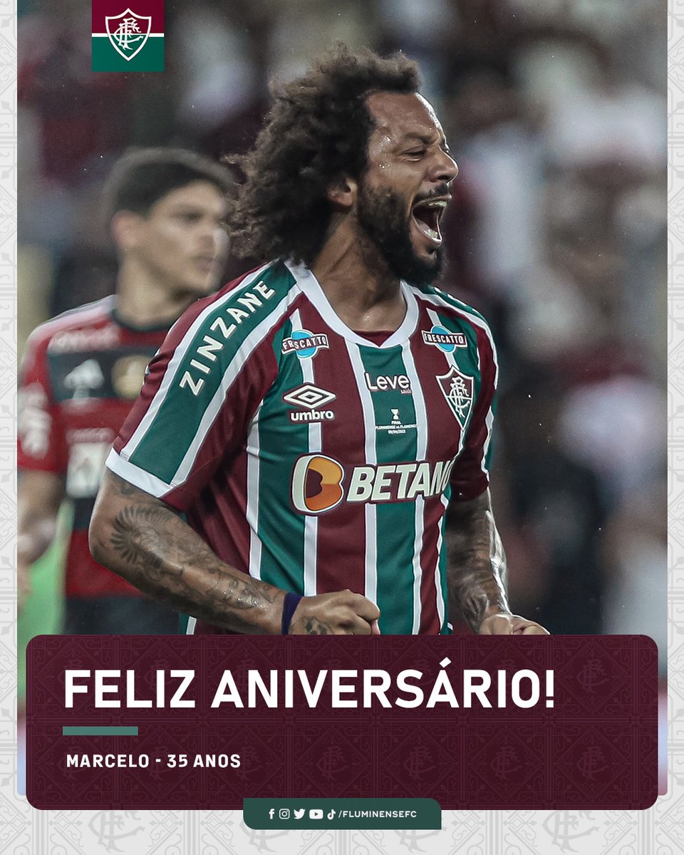 FluminenseFC's tweet photo. Cria de Xerém, o lateral Marcelo, DO FLUMINENSE, completa 35 anos nesta sexta-feira! Parabéns, Guerreiro! Obrigada por tudo! 🇭🇺 #VemQueTem #MlkDeXerém https://t.co/hbiHMcmf9t