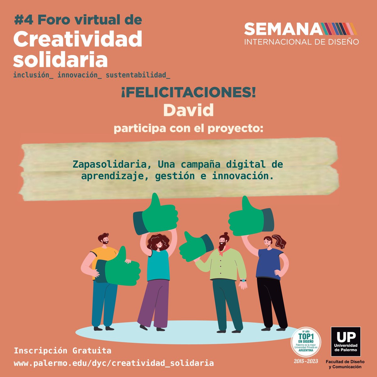 ccifuturo's tweet photo. Decidimos postulamos al  #4 Foro de Creatividad Solidaria de la Universidad de Palermo para conversar sobre la campaña #zapasolidaria y el CCi resultó seleccionado para participar🎉. Celebramos otro año junto a la @udepalermo , próximamente más detalles. https://t.co/PSkqiPEGRv