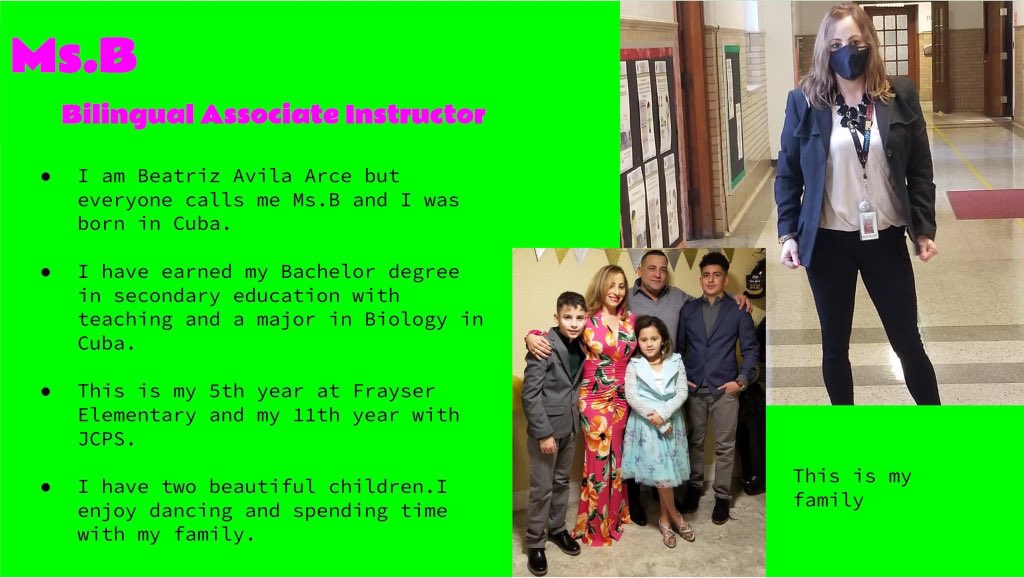 On this Thankful Thursday, Frayser Elementary's students and staff want to shout out how thankful we are for our Bilingual Associate Instructor, Ms. Beatriz Avila Arce! Please join us by giving her some love below! 🐯💚 #FrayserTigersROAR #WeAreJCPS #AISuccess #ThankfulThursday