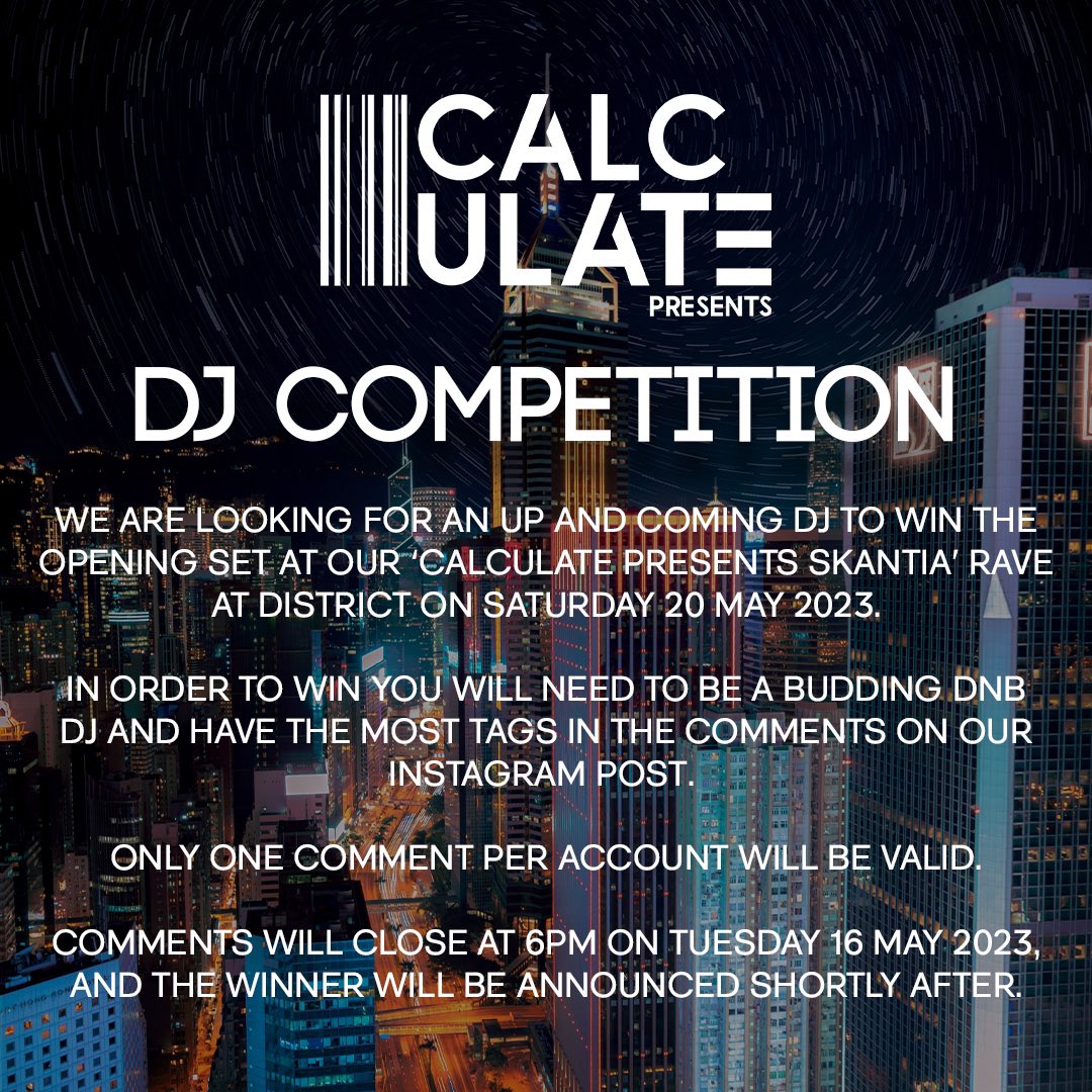 calculateevents's tweet photo. DJ COMPETITION 🏆

We are looking for an ‘up and coming’ DJ to win the opening set at our rave at District, Cardiff next Saturday.

In order to win you will need to be a budding DnB DJ and have the most tags in the comments on our Instagram post!

https://t.co/KYK44MRxS1 https://t.co/ahh4NUDQxK