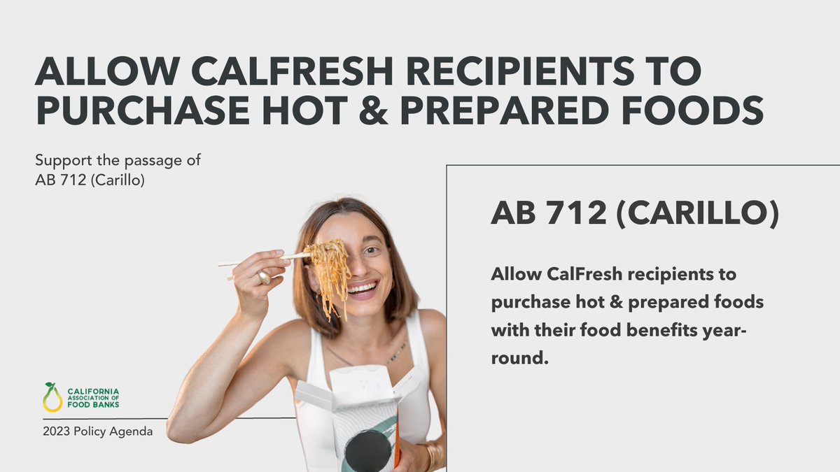2ndharvest's tweet photo. We are all too busy to cook sometimes. #AB712 would allow #CalFresh recipients to purchase hot & prepared foods with their food benefits year-round. Let’s make this a reality @CAGovernor @GavinNewsom & #CAleg @ChrisHoldenNews! h/t @AsmCarrillo https://t.co/VvsN3ChKWe