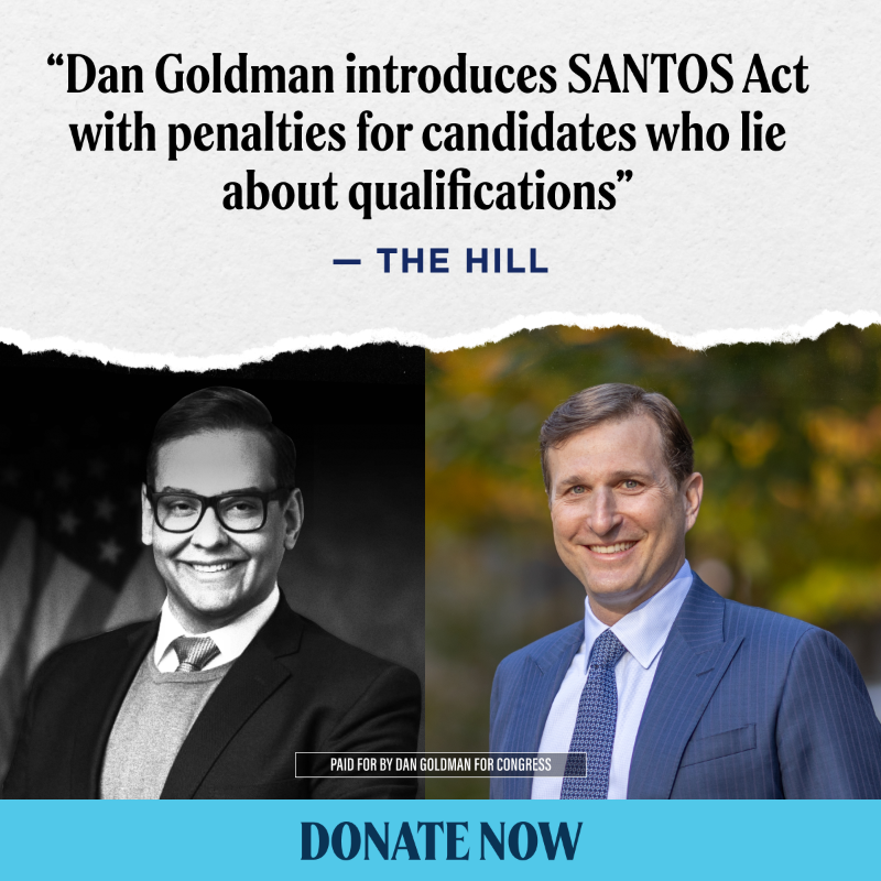 danielsgoldman's tweet photo. GEORGE SANTOS WAS JUST ARRESTED

I’m fighting back against his fraud: 
✔️Filed an ethics complaint
✔️Introduced the Stop Another Non-Truthful Office Seeker (SANTOS) Act 
✔️Going all in to help flip NY-03

Join me to defeat corrupt Republicans like Santos - Chip In Now.