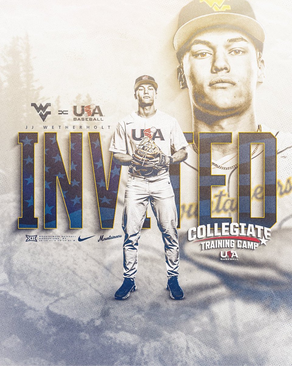 𝐔𝐒𝐀! 𝐔𝐒𝐀! 𝐔𝐒𝐀!

<a href="/jj_wetherholt/">JJ Wetherholt</a> has officially been invited to the <a href="/USABaseballCNT/">USA Baseball CNT</a> training camp this summer!

📰wvusports.co/42LqER5

#HailWV | <a href="/USABaseball/">USA Baseball</a>